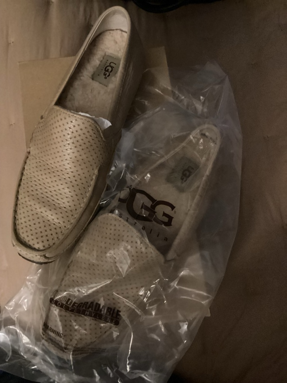 UGG Men’s Light Beige Perforated Shearling-Lined Slip-On Loafers